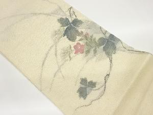 紗 すくい織枝に花葉模様織出し袋帯